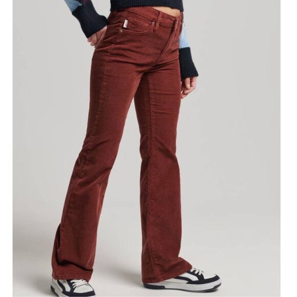 Superdry Mid Rise Slim Fit Corduroy Flared Pants 26 - Picture 1 of 14